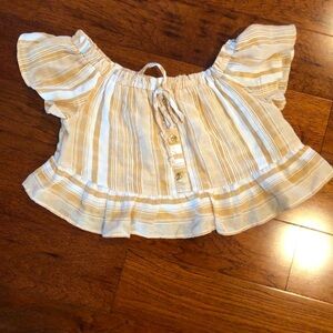 pacsun striped off the shoulder ruffle top